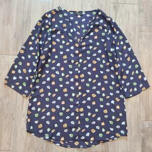 Vici Dress Womens Size Large Sheath Mini Roll Tab Sleeve Navy Blue Leaf Print